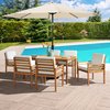 Alaterre Furniture 8 Piece Set, Okemo Table with 6 Chairs, 10-Foot Auto Tilt Umbrella Tan ANOK01RD05S6